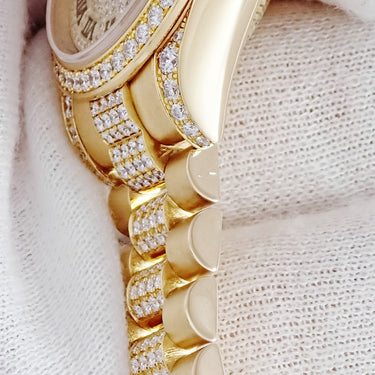 腕時計 ロレックス ROLEX デイトジャスト 26 179158 D番 自動巻き レディース メーカーOH済 D番 K18YG無垢 純正ダイヤ パヴェ