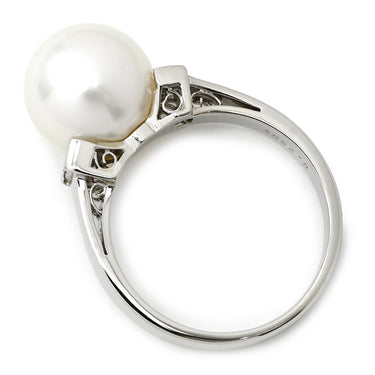 ミキモト MIKIMOTO 花珠パール ダイヤモンド パールホワイト×プラチナシルバー Pt950 パール ダイヤモンド リング 指輪 Pt950 プラチナ 1粒 真珠 アコヤ あこや 大粒 13号