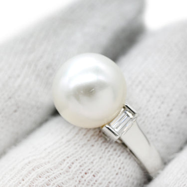 ミキモト MIKIMOTO 花珠パール ダイヤモンド パールホワイト×プラチナシルバー Pt950 パール ダイヤモンド リング 指輪 Pt950 プラチナ 1粒 真珠 アコヤ あこや 大粒 13号