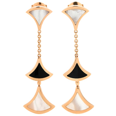 ブルガリ BVLGARI ディーヴァ ドリーム ホワイト×ブラック×ピンクゴールド K18PG オニキス マザーオブパール ピアス 白 黒 Au750 18K ドロップ スイング オニキス シェル