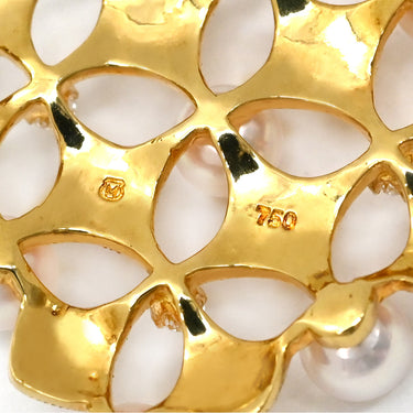 ミキモト MIKIMOTO パール ダイヤ スクエア パールホワイト×イエローゴールド K18YG パール ブローチ シェル 750 18K YG