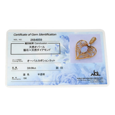 ランバン LANVIN オパール ダイヤ ハートモチーフ イエローゴールド K18YG オパール ダイヤモンド ペンダントトップ LANVIN Au750 18K 18金 透かしデザイン 遊色