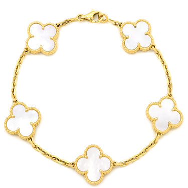 ヴァンクリーフアーペル Van Cleef & Arpels ヴィンテージアルハンブラ 5モチーフ VCARA41800 パールホワイト×イエローゴールド K18YG マザーオブ パール ブレスレット 白 750 18K YG シェル