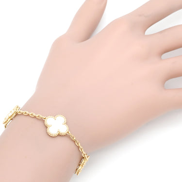 ヴァンクリーフアーペル Van Cleef & Arpels ヴィンテージアルハンブラ 5モチーフ VCARA41800 パールホワイト×イエローゴールド K18YG マザーオブ パール ブレスレット 白 750 18K YG シェル