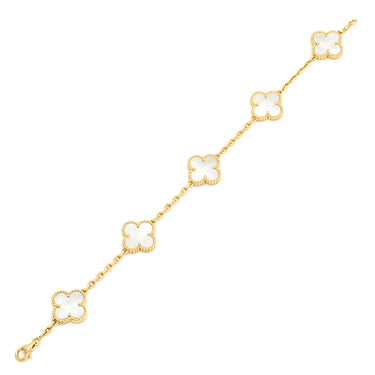 ヴァンクリーフアーペル Van Cleef & Arpels ヴィンテージアルハンブラ 5モチーフ VCARA41800 パールホワイト×イエローゴールド K18YG マザーオブ パール ブレスレット 白 750 18K YG シェル