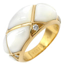 ヴァンクリーフアーペル Van Cleef & Arpels シェル ダイヤ ヴィンテージ パールホワイト×イエローゴールド K18YG ダイヤモンド マザーオブパール リング 指輪 750 YG 5Pダイヤ キルティングデザイン 10.5号