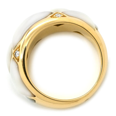 ヴァンクリーフアーペル Van Cleef & Arpels シェル ダイヤ ヴィンテージ パールホワイト×イエローゴールド K18YG ダイヤモンド マザーオブパール リング 指輪 750 YG 5Pダイヤ キルティングデザイン 10.5号