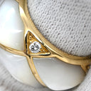 ヴァンクリーフアーペル Van Cleef & Arpels シェル ダイヤ ヴィンテージ パールホワイト×イエローゴールド K18YG ダイヤモンド マザーオブパール リング 指輪 750 YG 5Pダイヤ キルティングデザイン 10.5号