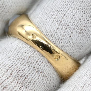 ヴァンクリーフアーペル Van Cleef & Arpels シェル ダイヤ ヴィンテージ パールホワイト×イエローゴールド K18YG ダイヤモンド マザーオブパール リング 指輪 750 YG 5Pダイヤ キルティングデザイン 10.5号