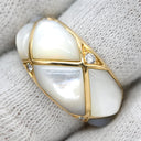 ヴァンクリーフアーペル Van Cleef & Arpels シェル ダイヤ ヴィンテージ パールホワイト×イエローゴールド K18YG ダイヤモンド マザーオブパール リング 指輪 750 YG 5Pダイヤ キルティングデザイン 10.5号