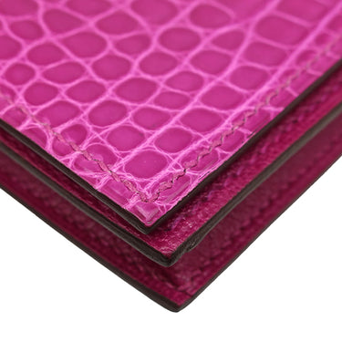エルメス HERMES ベアンスフレ ローズシェヘラザード アリゲーター 長財布 シルバー金具 紫 二つ折り H金具 クロコ 艶あり