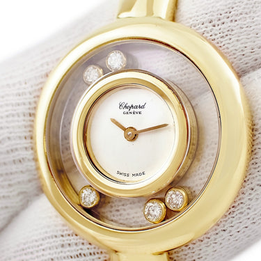 腕時計 ショパール CHOPARD ハッピーダイヤモンド 20/5560 クオーツ レディース K18YG無垢 純正ダイヤ ムービング 白 バングル