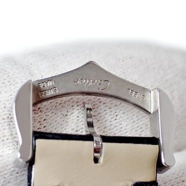 カルティエ Cartier 純正 サントス デュモン LM用 クロコバンド ネイビーブルー クロコダイル ステンレススチール 腕時計パーツ 新品同様 ベルト 尾錠 本革 17ｍｍ シャイニー 青 紺 スパークル
