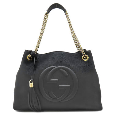 グッチ GUCCI ソーホー インターロッキングG 536196 ブラック レザー トートバッグ ゴールド金具 黒 チェーン ショルダー