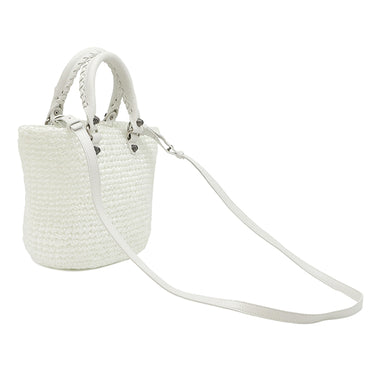 バレンシアガ BALENCIAGA ル カゴール パニエ スモール 786187 ホワイト ナイロン レザー 2WAYバッグ シルバー金具 トート ショルダー バスケット織り