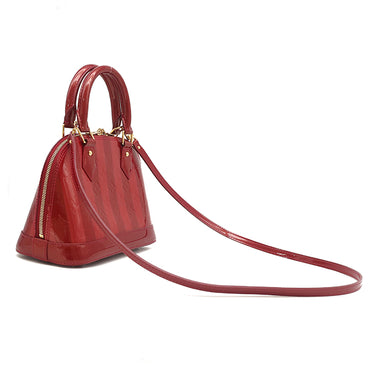 ルイヴィトン LOUIS VUITTON レイユール アルマBB M91593 ポムダムール モノグラムヴェルニ 2WAYバッグ ゴールド金具 赤 ストライプ ショルダー