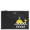 プラダ PRADA クジラプリント サフィアーノ ブラック レザー 2WAYバッグ シルバー金具 クラッチ ショルダー 黒 トライアングルロゴ ホエール