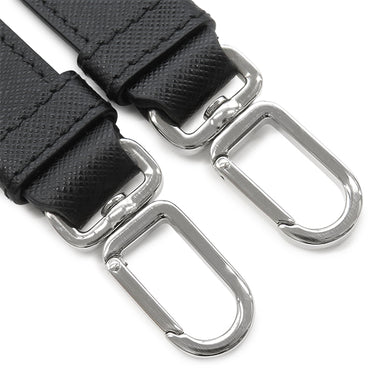 プラダ PRADA クジラプリント サフィアーノ ブラック レザー 2WAYバッグ シルバー金具 クラッチ ショルダー 黒 トライアングルロゴ ホエール
