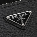 プラダ PRADA クジラプリント サフィアーノ ブラック レザー 2WAYバッグ シルバー金具 クラッチ ショルダー 黒 トライアングルロゴ ホエール
