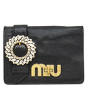 ミュウミュウ MIU MIU ビジュー チェーンショルダー ブラック レザー 2WAYバッグ ゴールド金具 クラッチ メタルロゴ