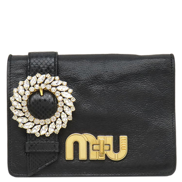 ミュウミュウ MIU MIU ビジュー チェーンショルダー ブラック レザー 2WAYバッグ ゴールド金具 クラッチ メタルロゴ