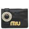 ミュウミュウ MIU MIU ビジュー チェーンショルダー ブラック レザー 2WAYバッグ ゴールド金具 クラッチ メタルロゴ