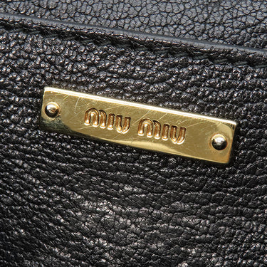 ミュウミュウ MIU MIU ビジュー チェーンショルダー ブラック レザー 2WAYバッグ ゴールド金具 クラッチ メタルロゴ