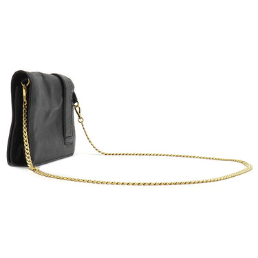 ミュウミュウ MIU MIU ビジュー チェーンショルダー ブラック レザー 2WAYバッグ ゴールド金具 クラッチ メタルロゴ