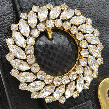 ミュウミュウ MIU MIU ビジュー チェーンショルダー ブラック レザー 2WAYバッグ ゴールド金具 クラッチ メタルロゴ