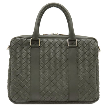 ボッテガヴェネタ BOTTEGA VENETA イントレチャート ブリーフケース グリーン レザー 2WAYバッグ シルバー金具 ビジネスバッグ