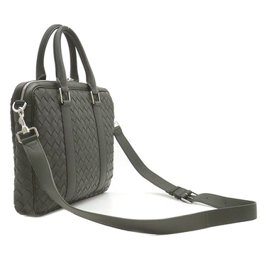 ボッテガヴェネタ BOTTEGA VENETA イントレチャート ブリーフケース グリーン レザー 2WAYバッグ シルバー金具 ビジネスバッグ