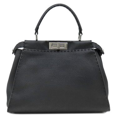 フェンディ FENDI ピーカブー セレリア ミディアム ブラック レザー 2WAYバッグ シルバー金具 黒 ハンドバッグ ショルダー