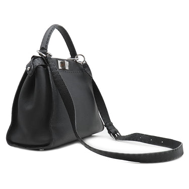 フェンディ FENDI ピーカブー セレリア ミディアム ブラック レザー 2WAYバッグ シルバー金具 黒 ハンドバッグ ショルダー
