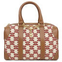 セリーヌ CELINE トリオンフ エンブロイダリー スモール ボストン 193652CS8 ブラウン×レッド キャンバス レザー 2WAYバッグ ゴールド金具 ショルダー チェーン