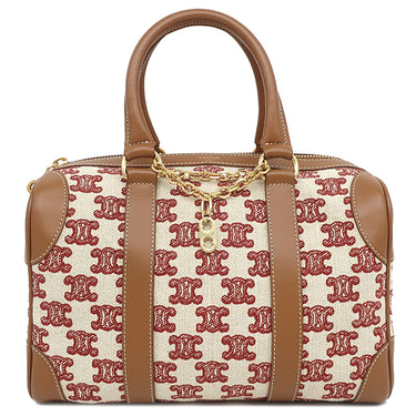 セリーヌ CELINE トリオンフ エンブロイダリー スモール ボストン 193652CS8 ブラウン×レッド キャンバス レザー 2WAYバッグ ゴールド金具 ショルダー チェーン