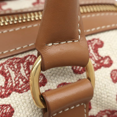 セリーヌ CELINE トリオンフ エンブロイダリー スモール ボストン 193652CS8 ブラウン×レッド キャンバス レザー 2WAYバッグ ゴールド金具 ショルダー チェーン