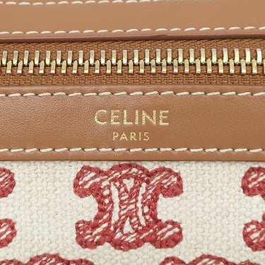 セリーヌ CELINE トリオンフ エンブロイダリー スモール ボストン 193652CS8 ブラウン×レッド キャンバス レザー 2WAYバッグ ゴールド金具 ショルダー チェーン