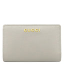 グッチ GUCCI メタル ロゴ 772640 グレー レザー 二つ折り財布 ゴールド金具