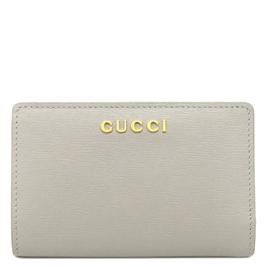 グッチ GUCCI メタル ロゴ 772640 グレー レザー 二つ折り財布 ゴールド金具