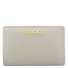 グッチ GUCCI メタル ロゴ 772640 グレー レザー 二つ折り財布 ゴールド金具