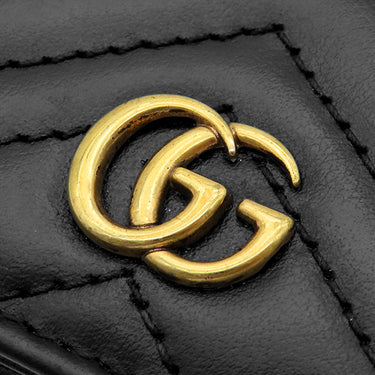 グッチ GUCCI ダブルG ミニウォレット 466492 ブラック レザー 二つ折り財布 ゴールド金具 キルティング レザーウォレット