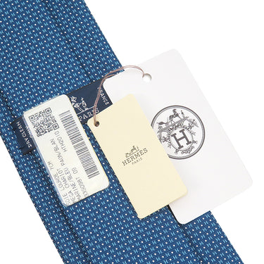 エルメス HERMES クラバット 7cm メガシャリオ H0339098T 09 マリン×ブルーパオン×ブラン シルク ネクタイ 紺 H織りタイ H柄 新品 未使用