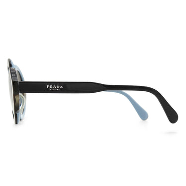 プラダ PRADA 53□22 SPR17U-F ブラック×ライトブルー×マーブル プラスチック サングラス シルバー金具 オーバル型 グラデーション