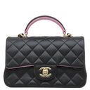 シャネル CHANEL マトラッセ トップハンドル ミニ ブラック×ピンク レザー ショルダーバッグ ゴールド金具 チェーン