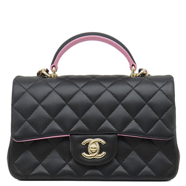 シャネル CHANEL マトラッセ トップハンドル ミニ ブラック×ピンク レザー ショルダーバッグ ゴールド金具 チェーン