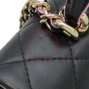 シャネル CHANEL マトラッセ トップハンドル ミニ ブラック×ピンク レザー ショルダーバッグ ゴールド金具 チェーン
