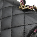 シャネル CHANEL マトラッセ トップハンドル ミニ ブラック×ピンク レザー ショルダーバッグ ゴールド金具 チェーン