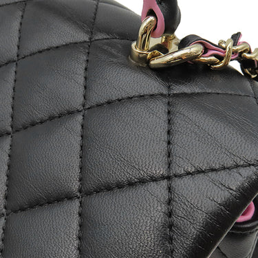 シャネル CHANEL マトラッセ トップハンドル ミニ ブラック×ピンク レザー ショルダーバッグ ゴールド金具 チェーン