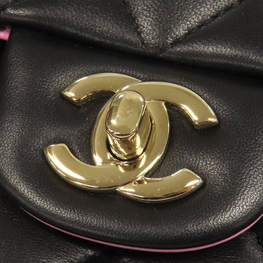 シャネル CHANEL マトラッセ トップハンドル ミニ ブラック×ピンク レザー ショルダーバッグ ゴールド金具 チェーン