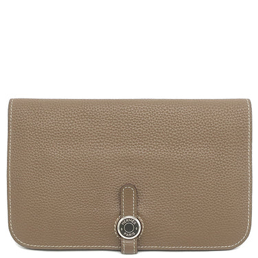 エルメス HERMES ドゴンデュオ ドゴンGM エトゥープ トゴ 長財布 シルバー金具 グレージュ
